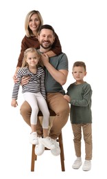 Photo of Happy parents and their children on white background