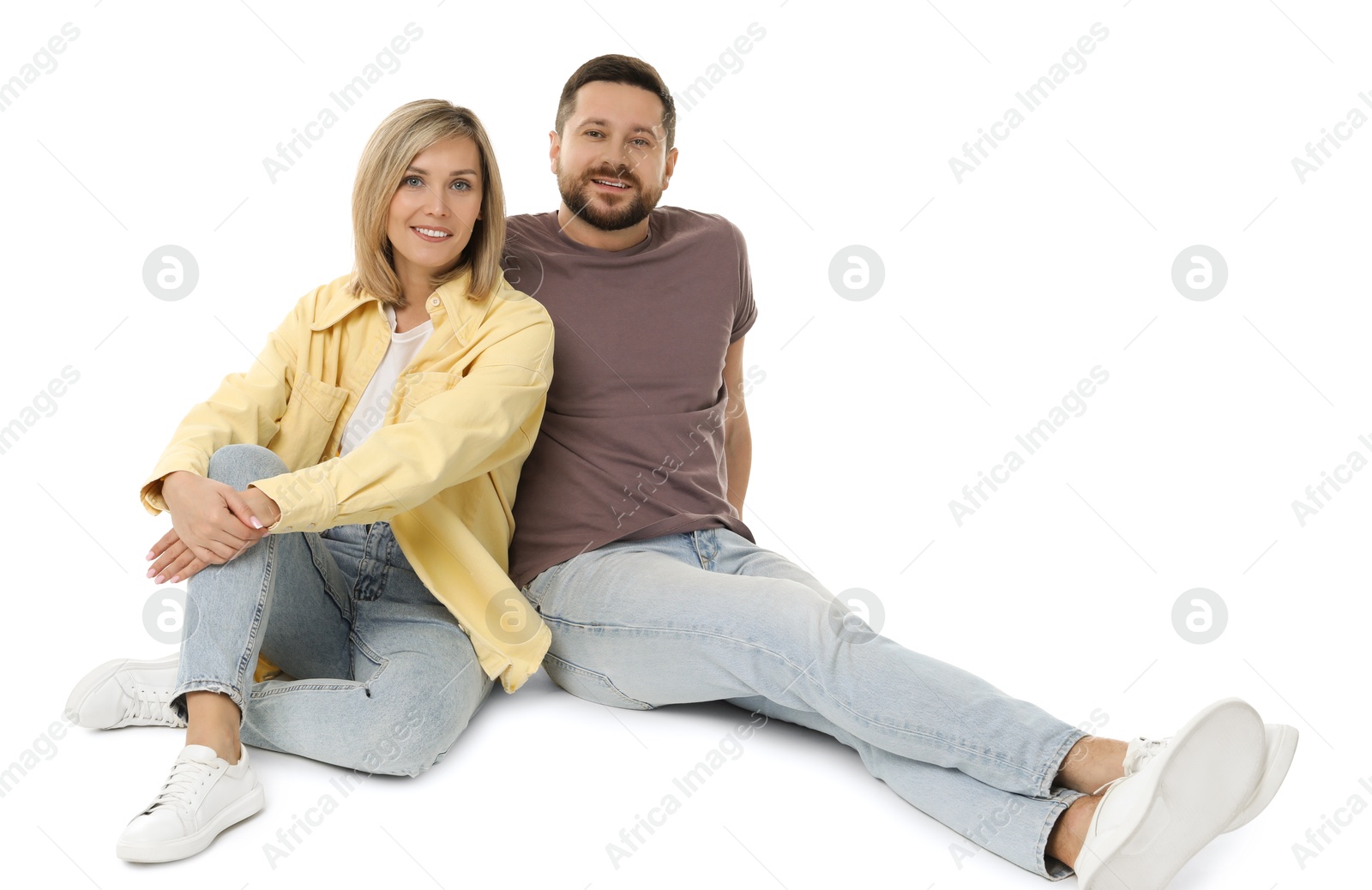 Photo of Portrait of happy couple on white background