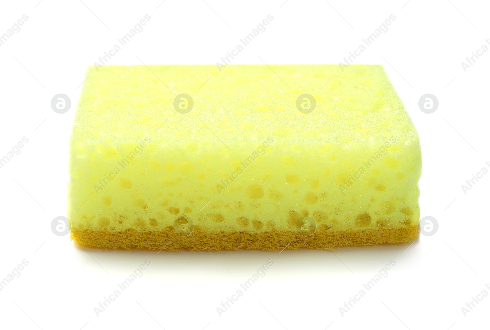 Photo of One yellow sponge isolated on white. Cleaning tool