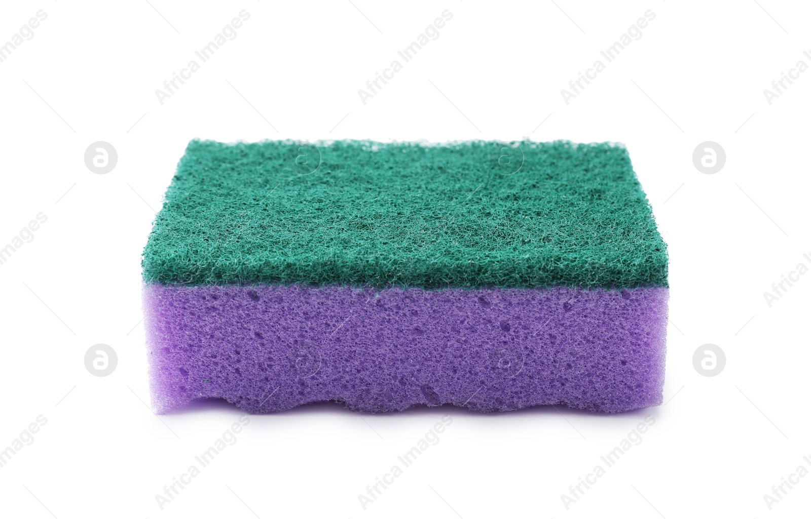 Photo of One purple sponge isolated on white. Cleaning tool