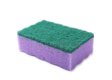 Photo of One purple sponge isolated on white. Cleaning tool