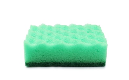 Photo of One green sponge isolated on white. Cleaning tool