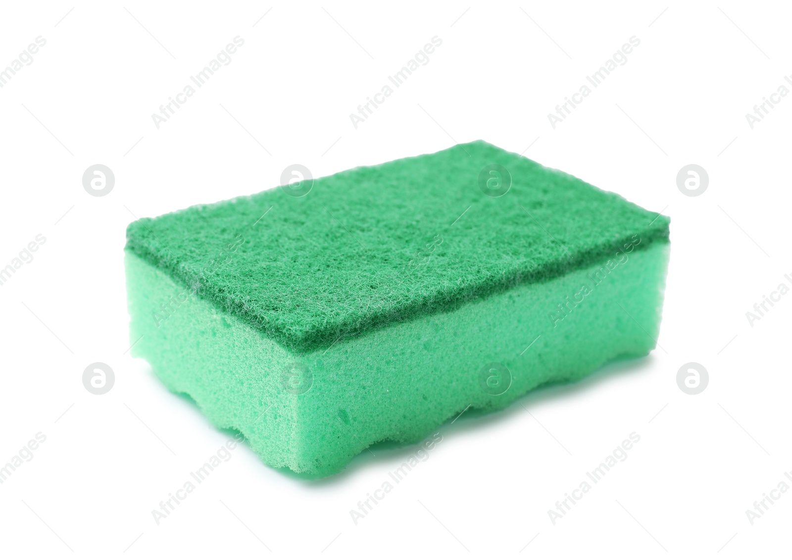 Photo of One green sponge isolated on white. Cleaning tool