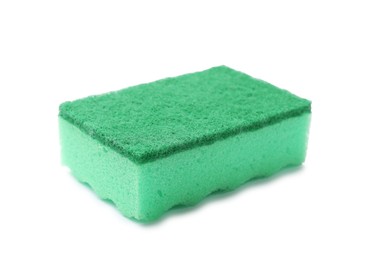 Photo of One green sponge isolated on white. Cleaning tool