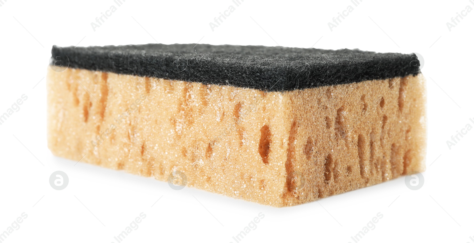 Photo of One soft sponge isolated on white. Cleaning supply