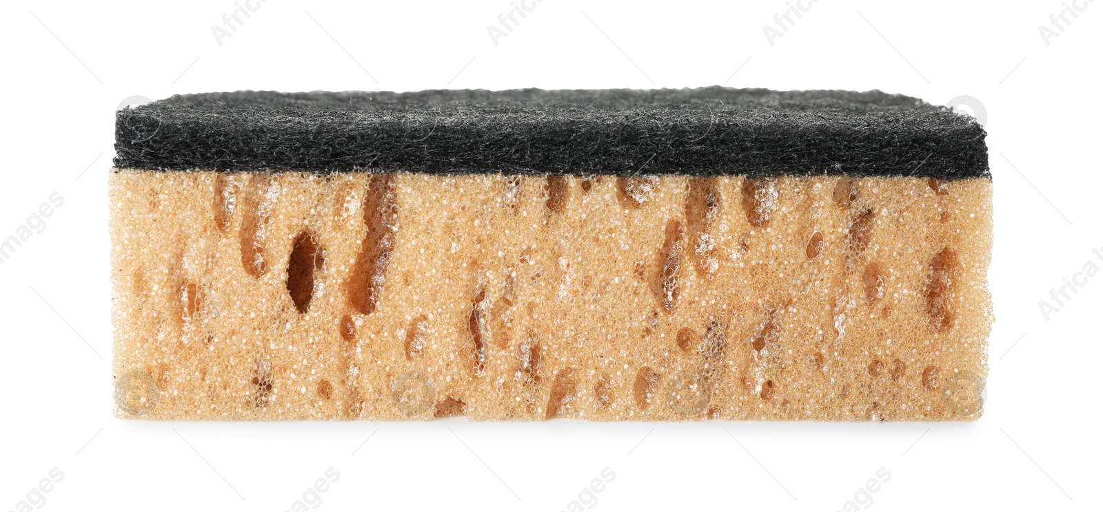 Photo of One soft sponge isolated on white. Cleaning supply