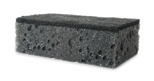 Photo of One grey sponge isolated on white. Cleaning supply