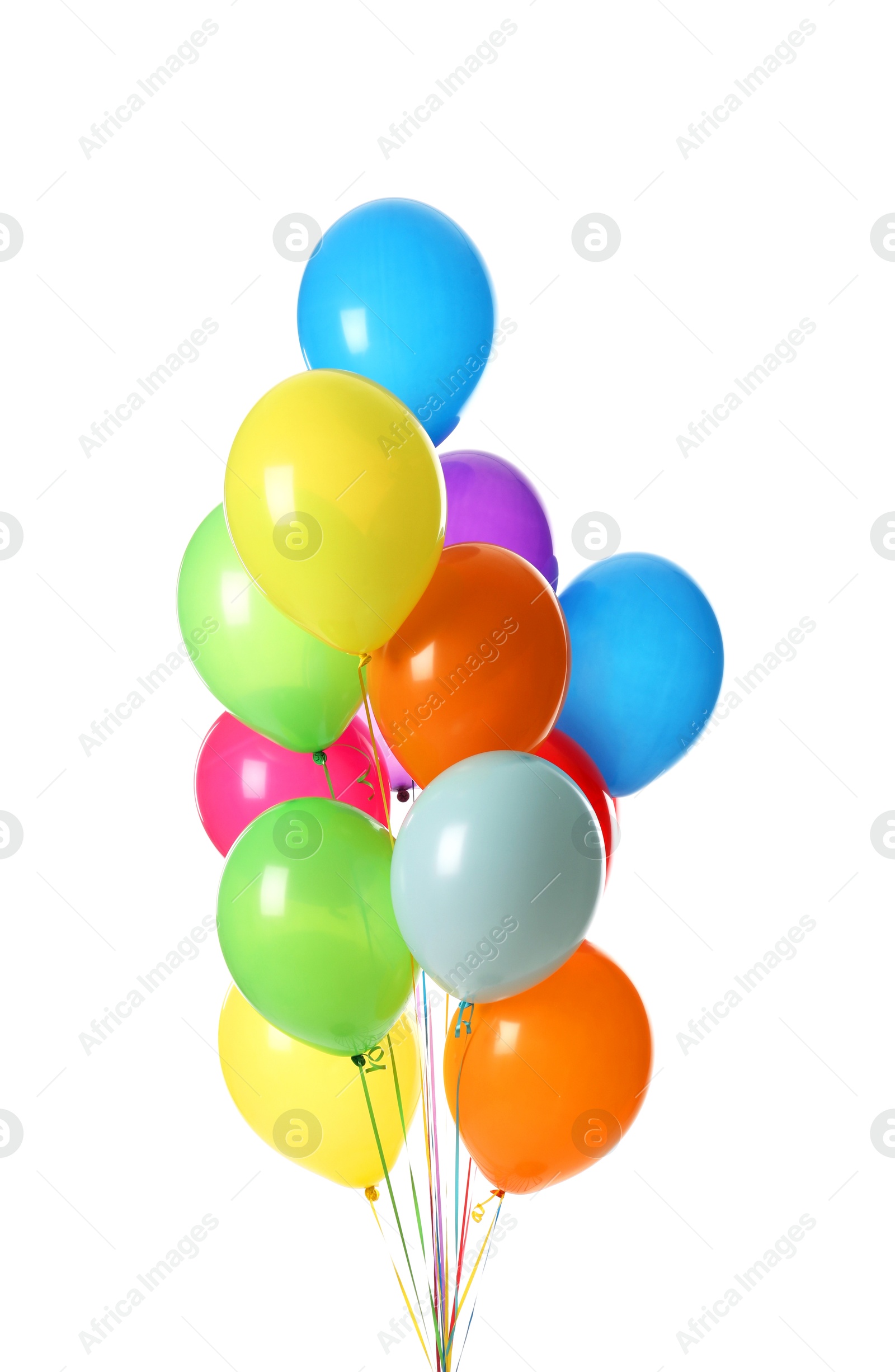 Photo of Bunch of colorful balloons on white background