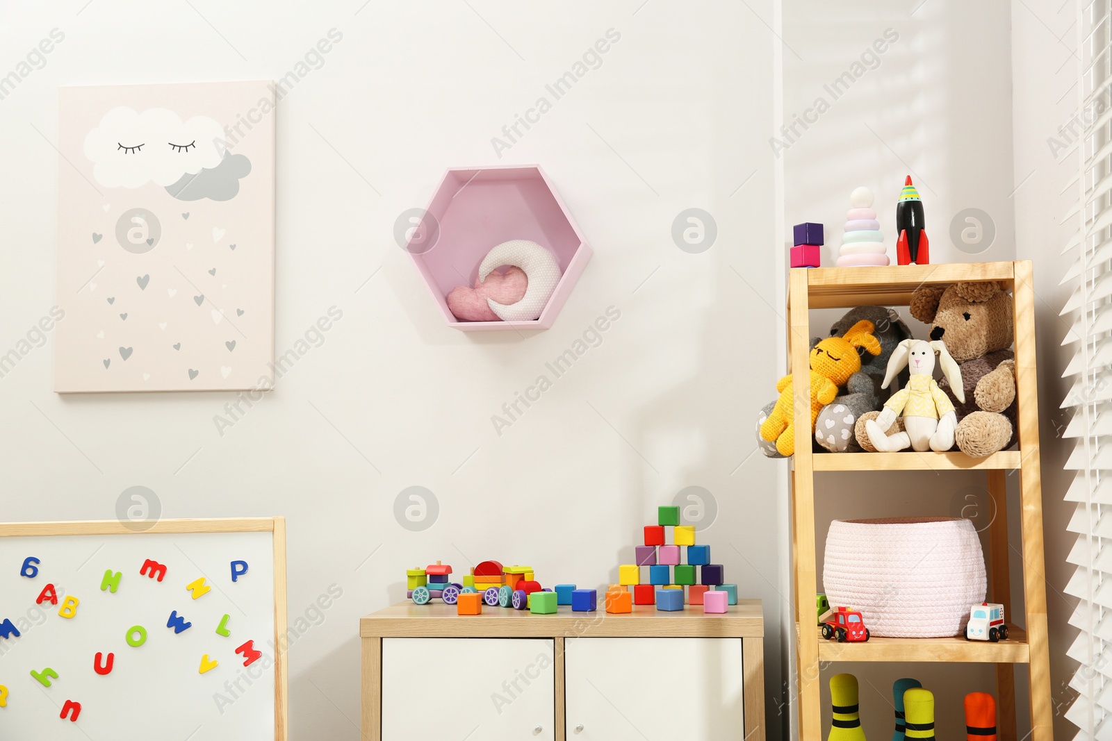 Photo of Child's room interior with many different toys