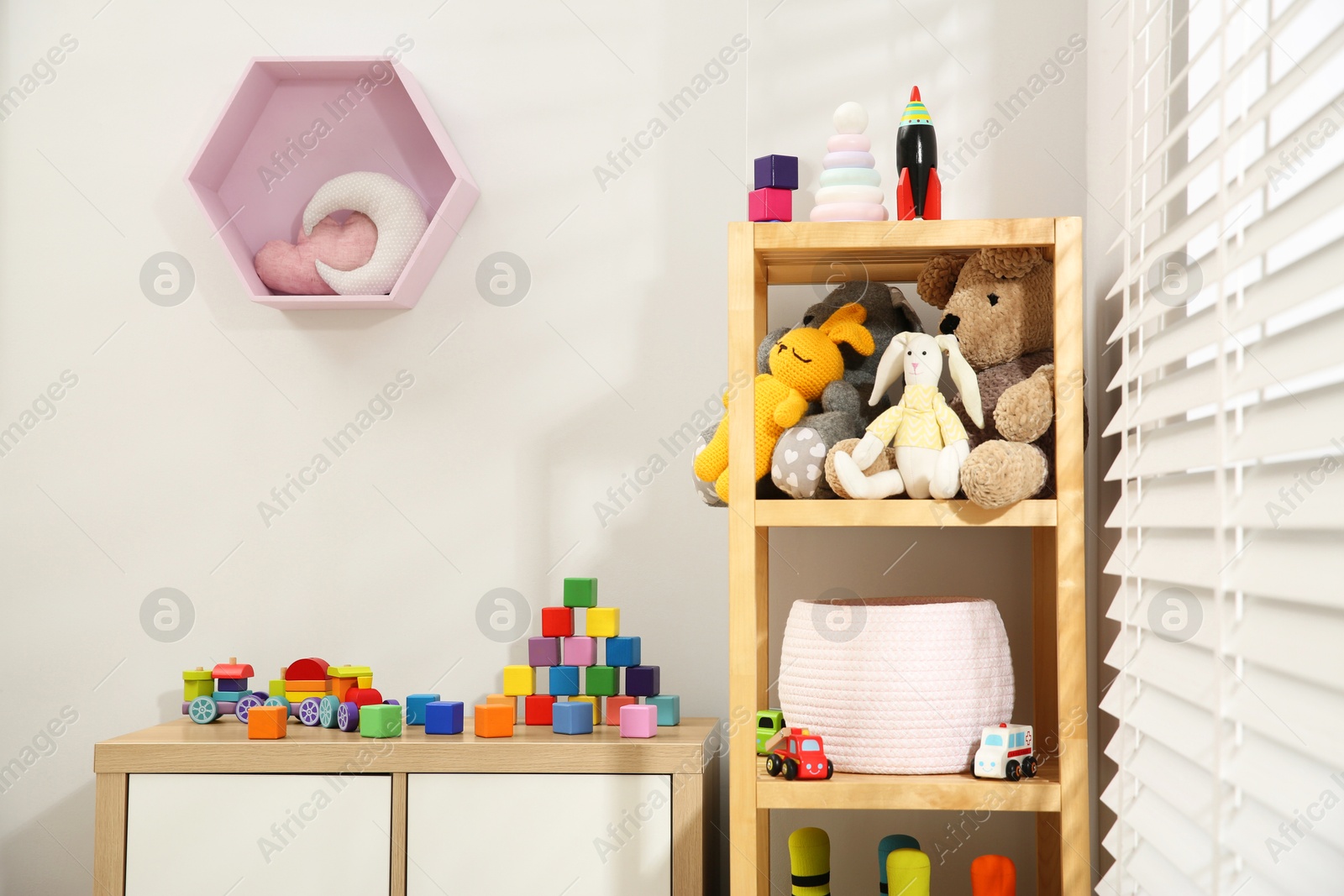 Photo of Child's room interior with many different toys