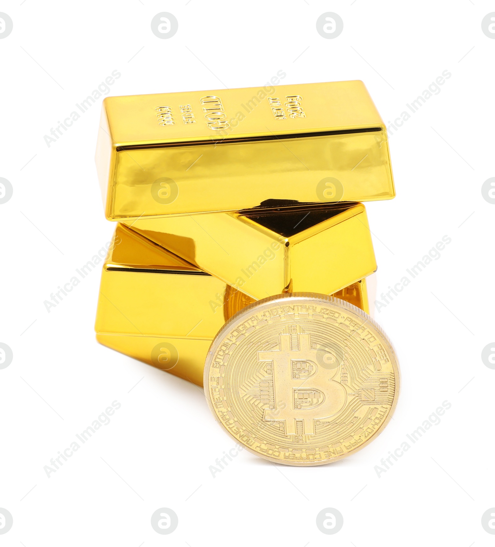 Photo of Gold bars and coin isolated on white