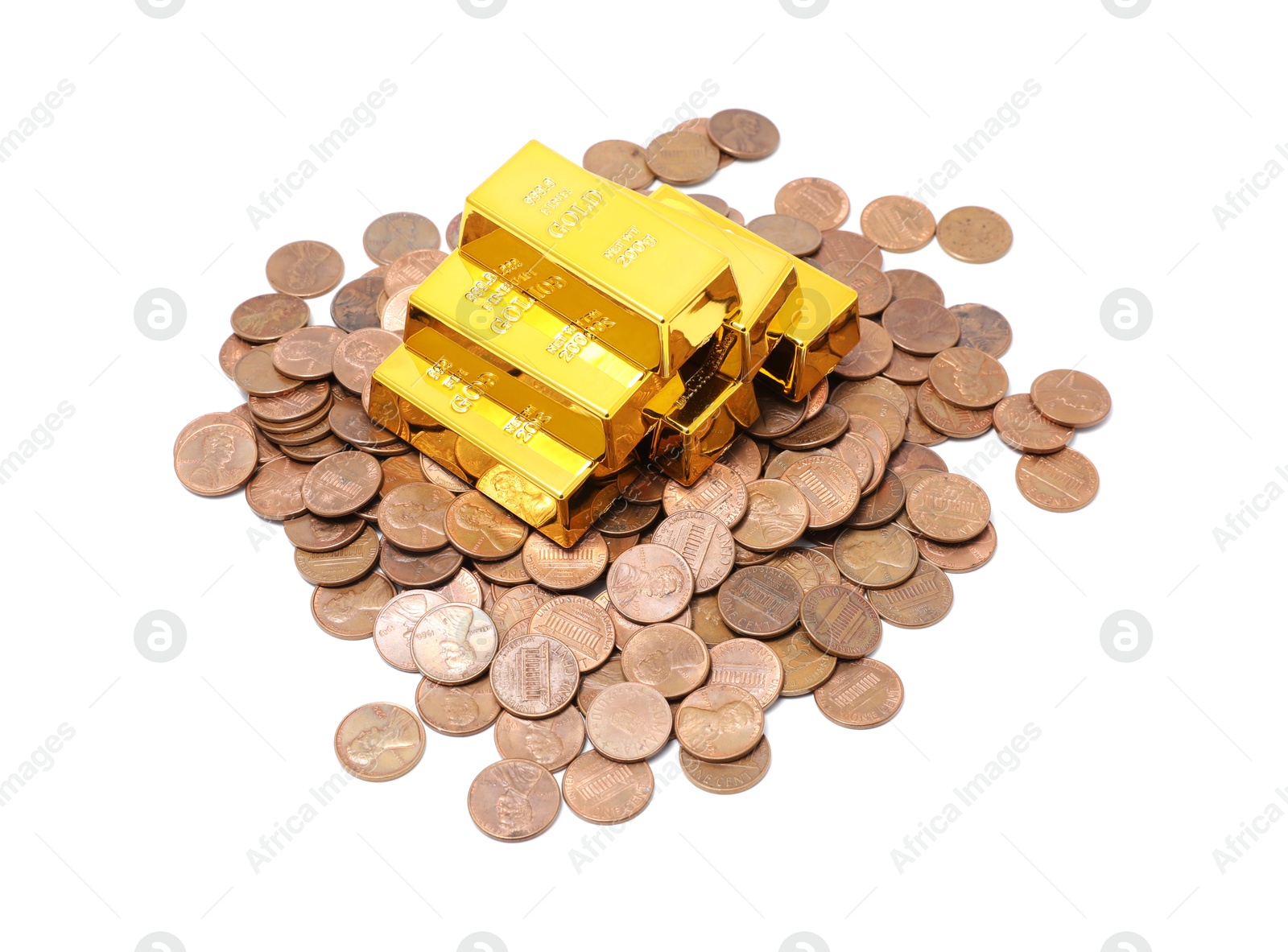 Photo of Gold bars and coins isolated on white