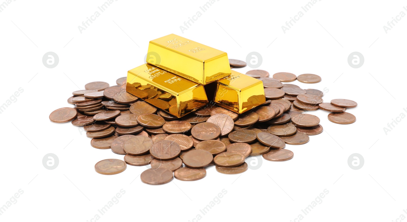 Photo of Gold bars and coins isolated on white