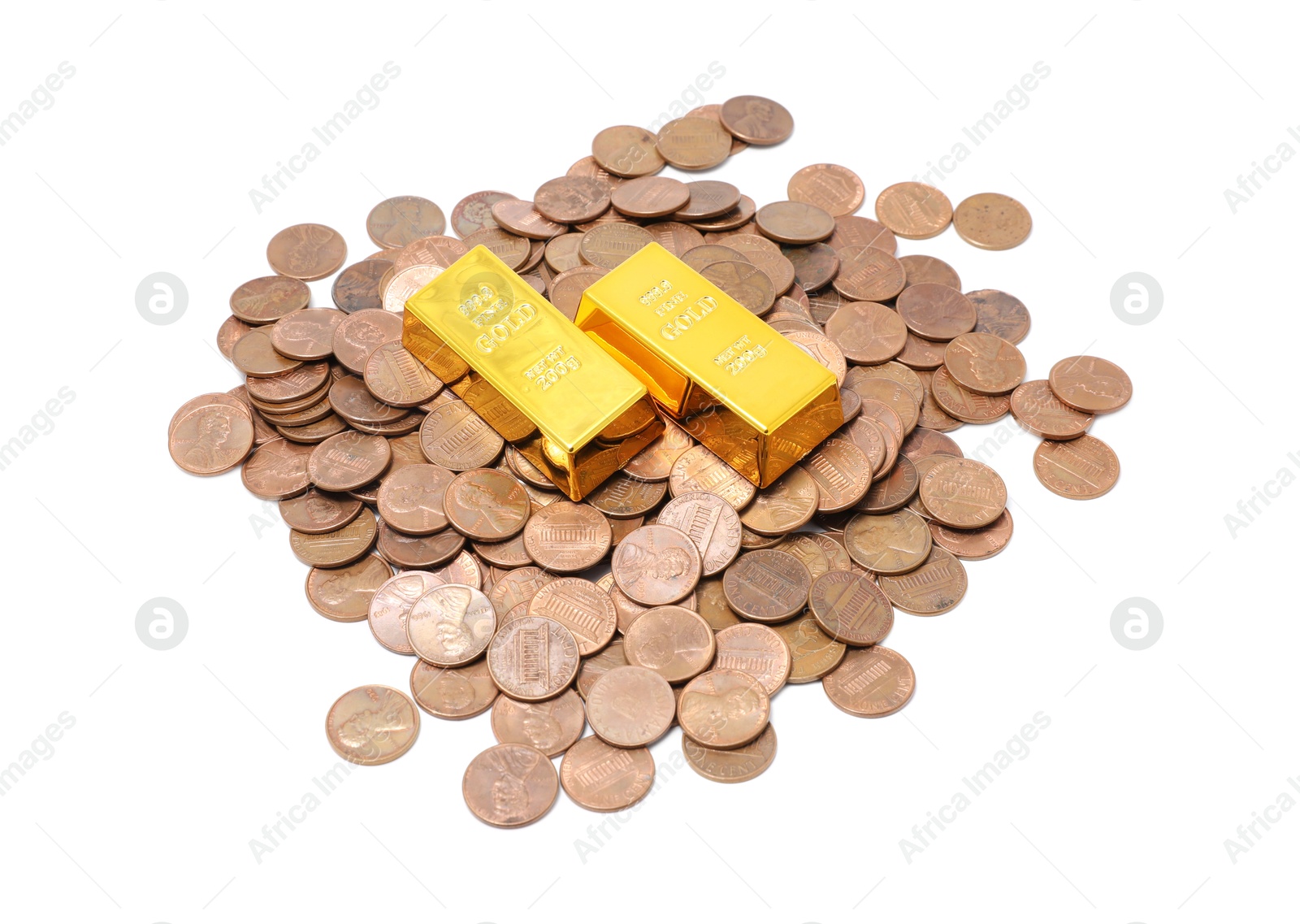 Photo of Gold bars and coins isolated on white