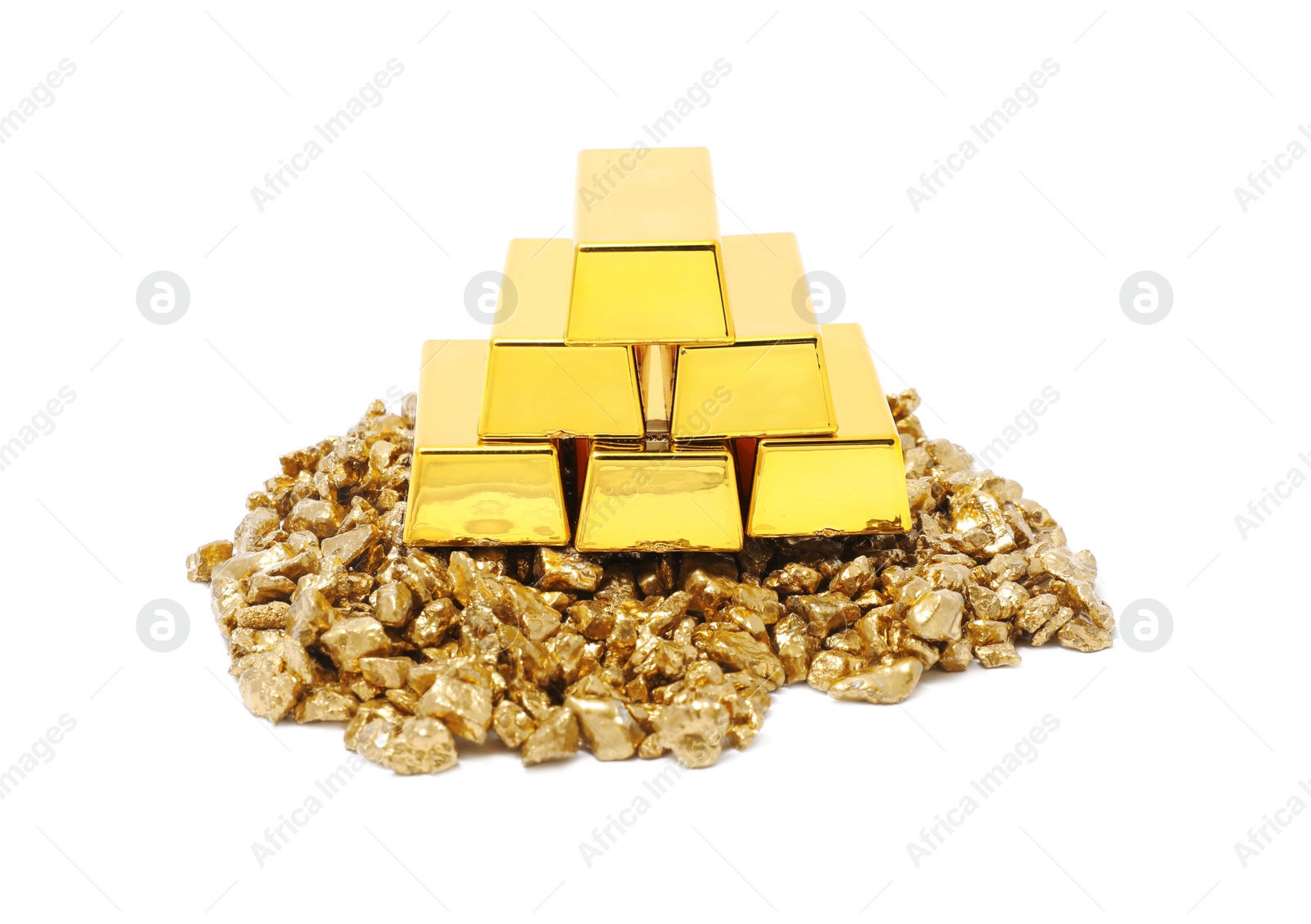 Photo of Gold nuggets and bars isolated on white