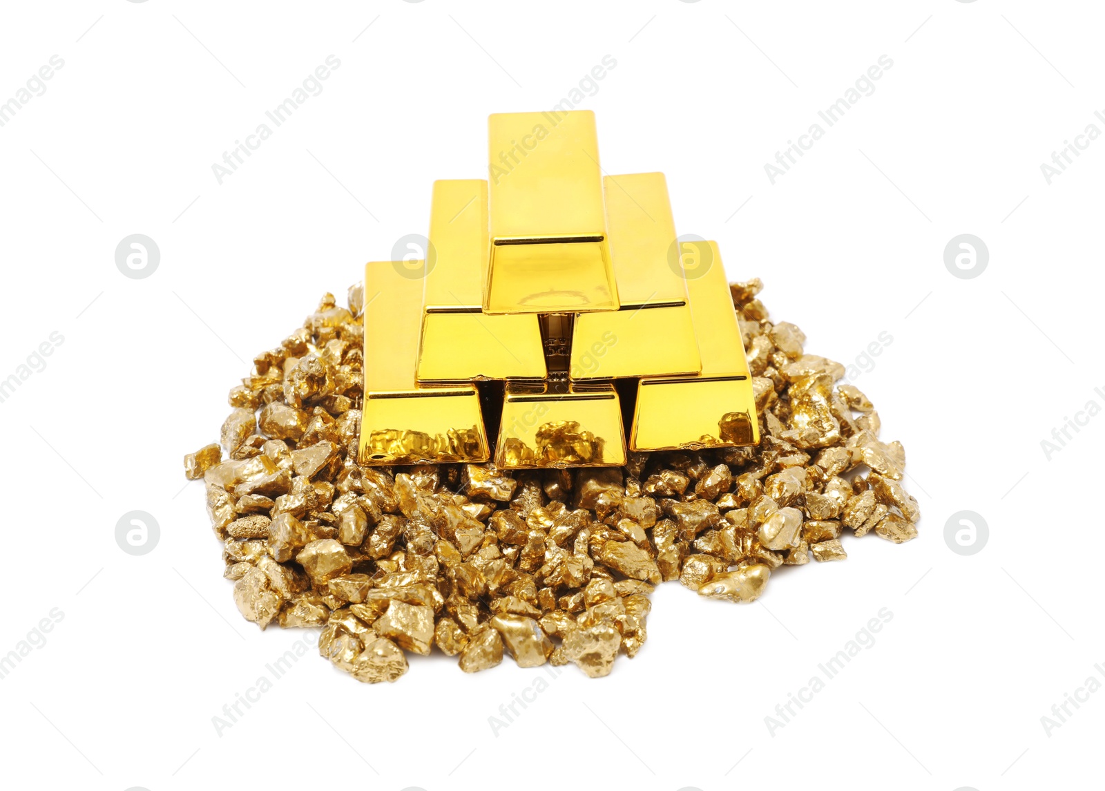 Photo of Gold nuggets and bars isolated on white