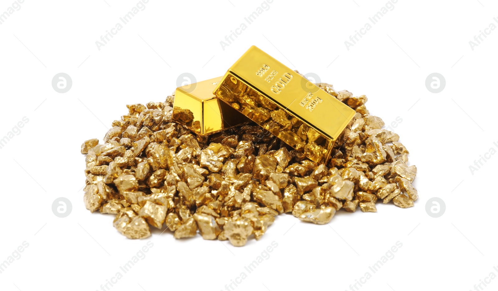 Photo of Gold nuggets and bars isolated on white