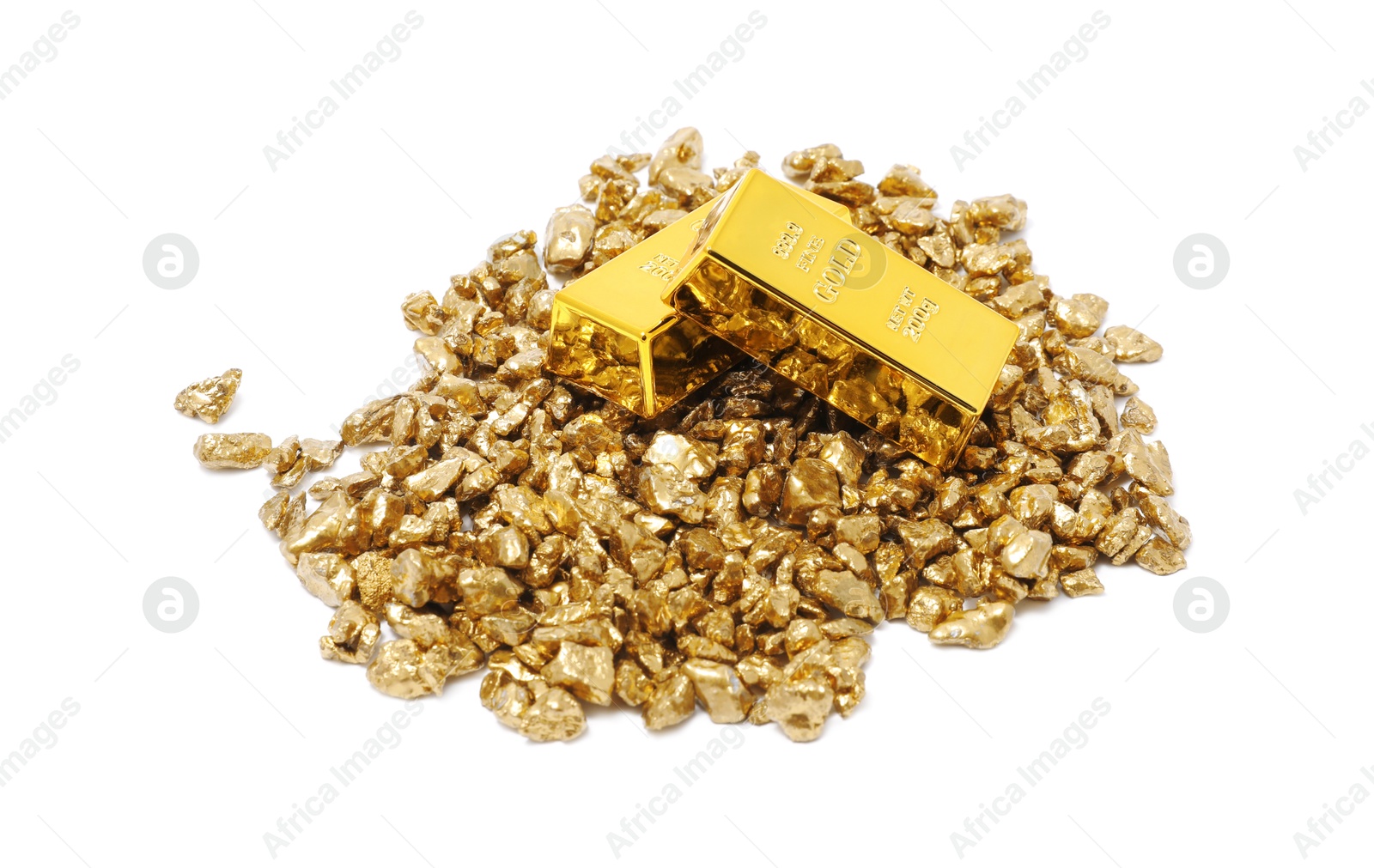 Photo of Gold nuggets and bars isolated on white