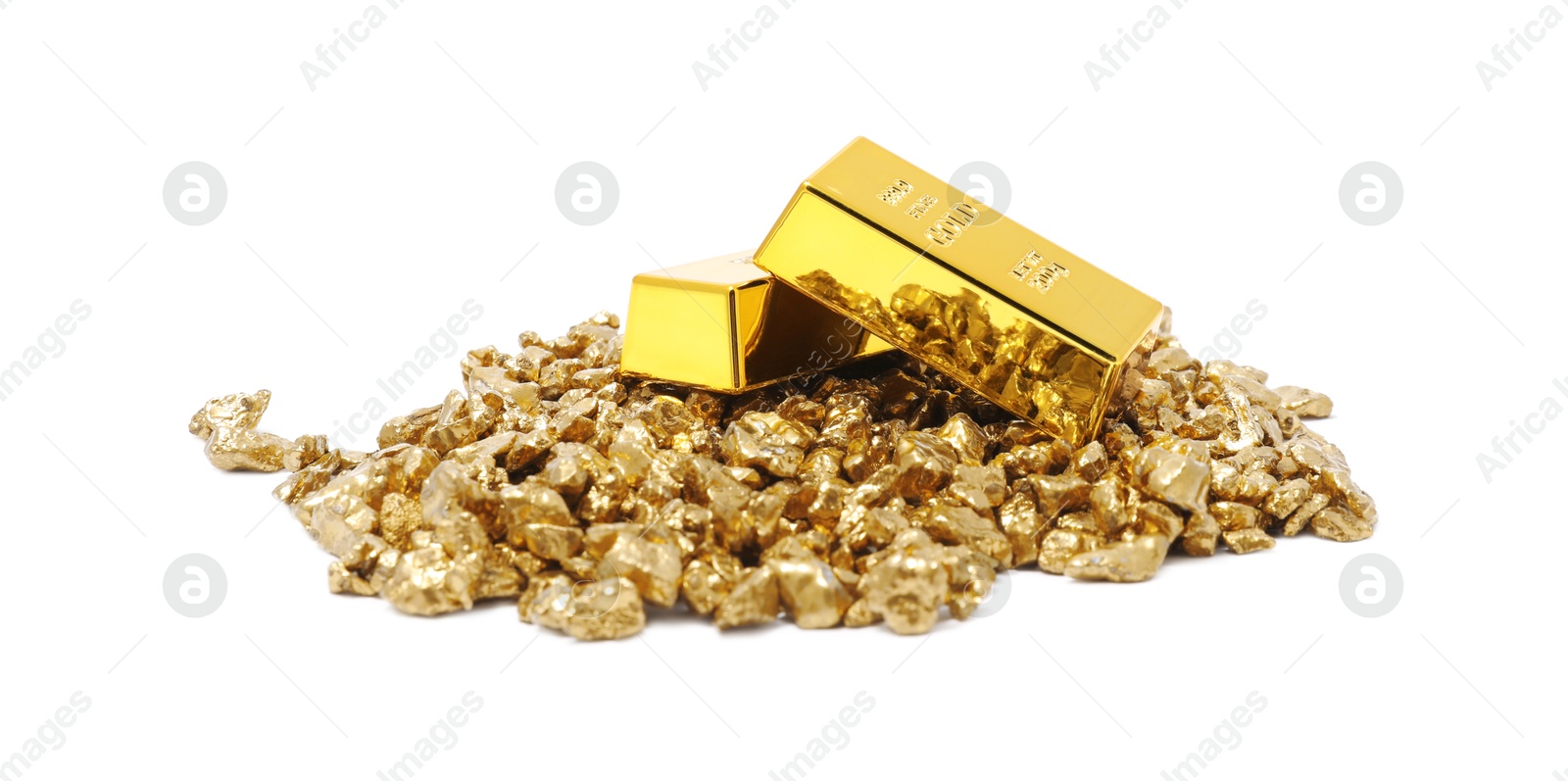 Photo of Gold nuggets and bars isolated on white