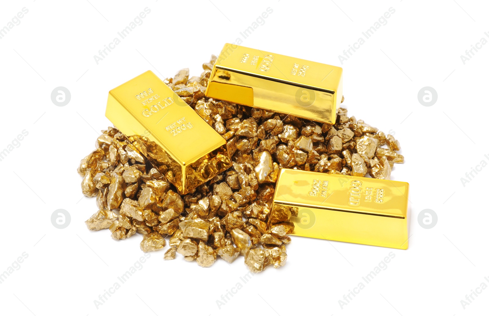 Photo of Gold nuggets and bars isolated on white