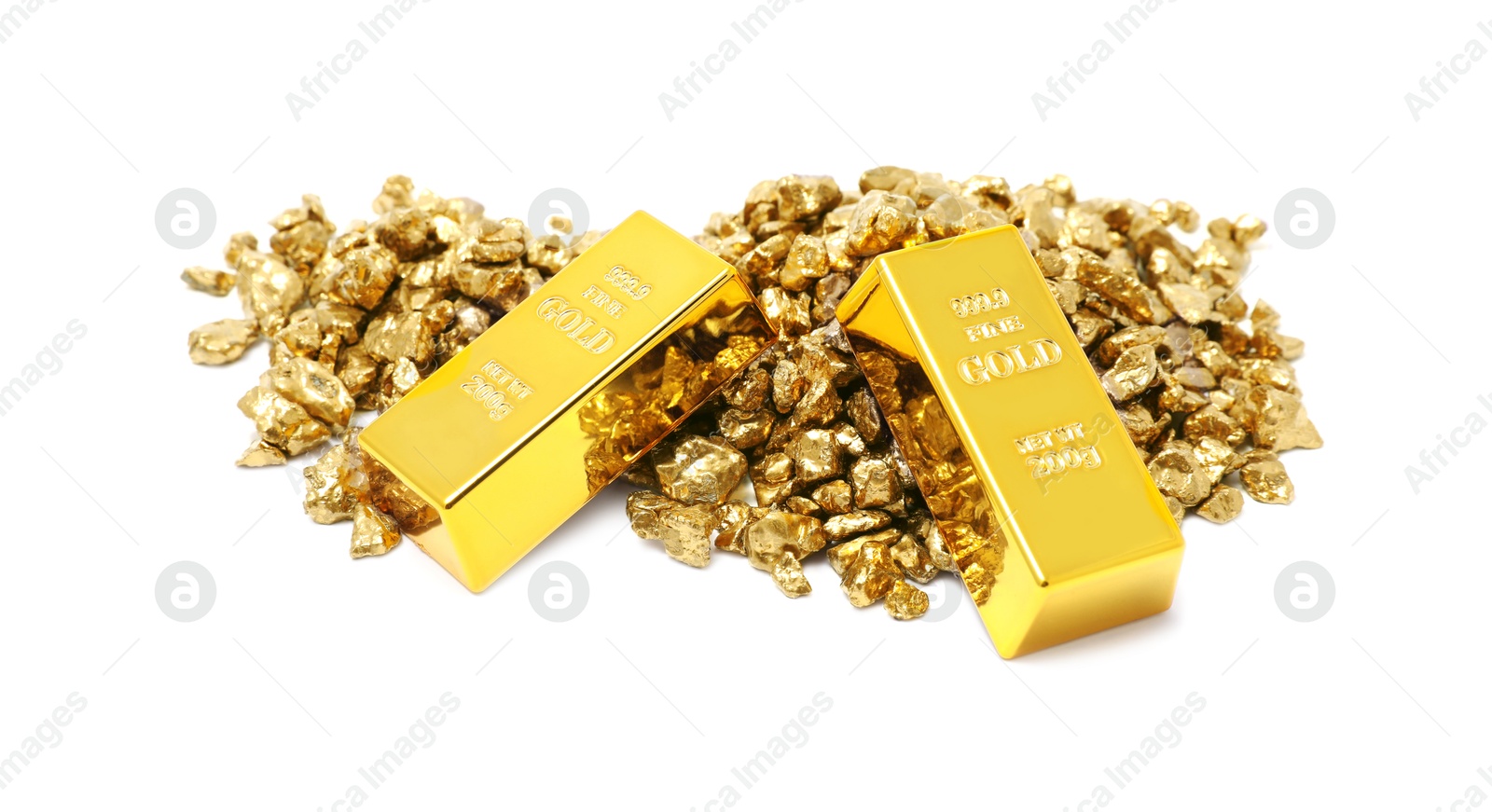 Photo of Gold nuggets and bars isolated on white