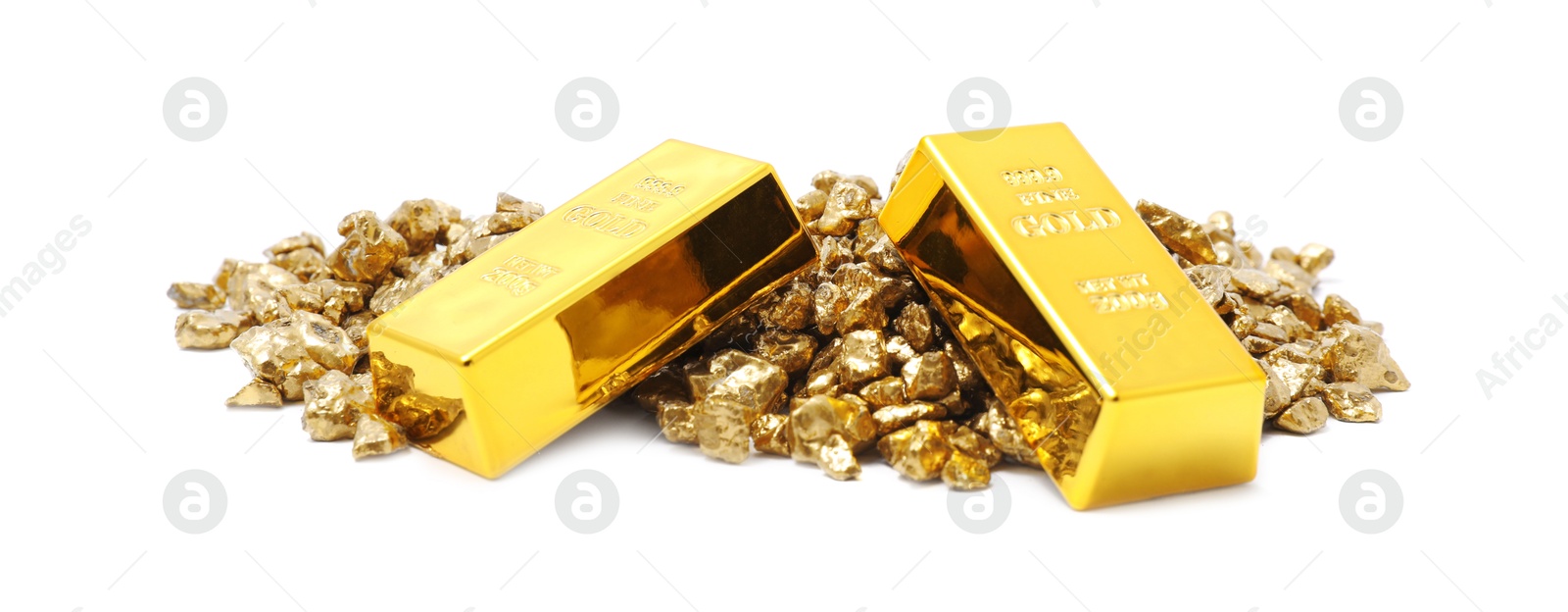 Photo of Gold nuggets and bars isolated on white