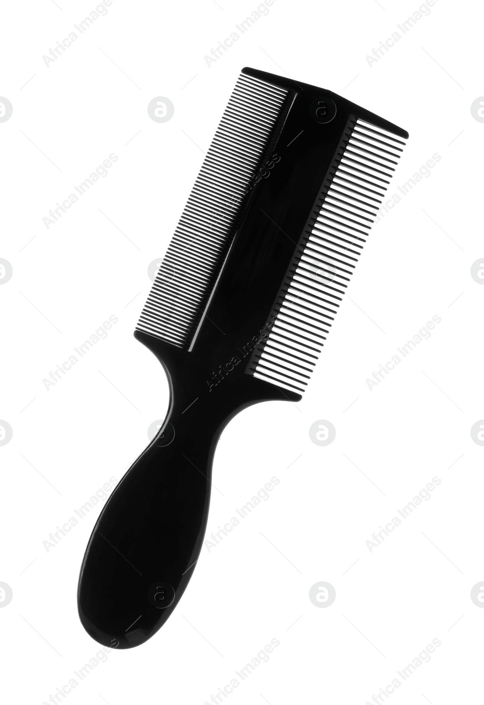 Photo of One black double sided comb isolated on white