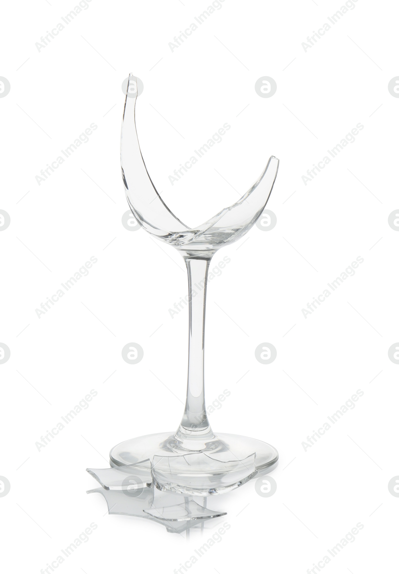 Photo of Pieces of broken wine glass isolated on white