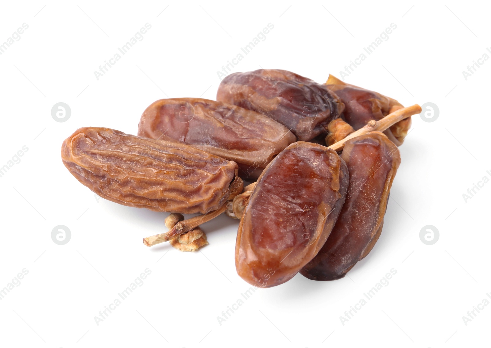 Photo of Bunch of tasty dried dates isolated on white