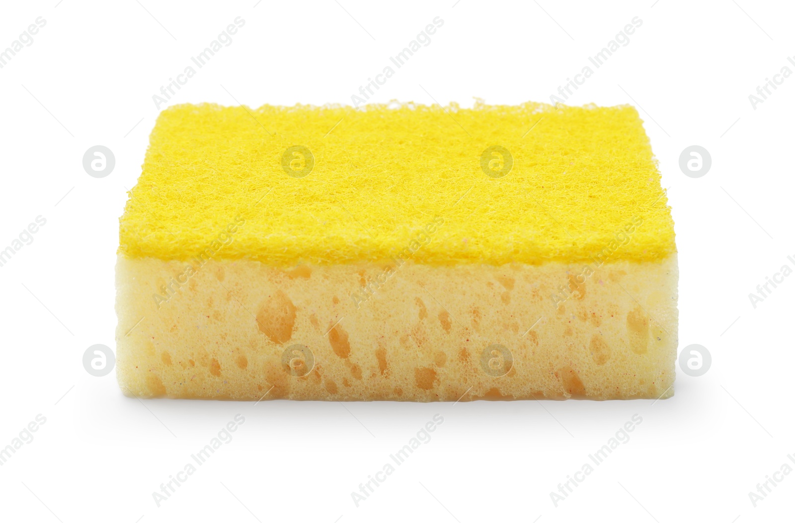 Photo of One yellow sponge isolated on white. Cleaning tool