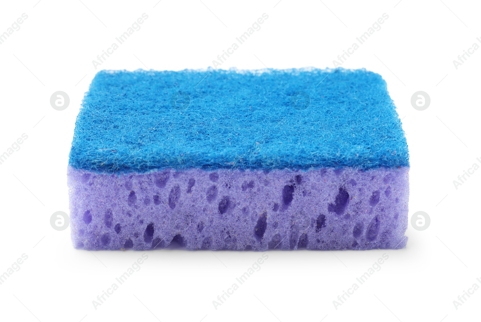 Photo of One purple sponge isolated on white. Cleaning tool