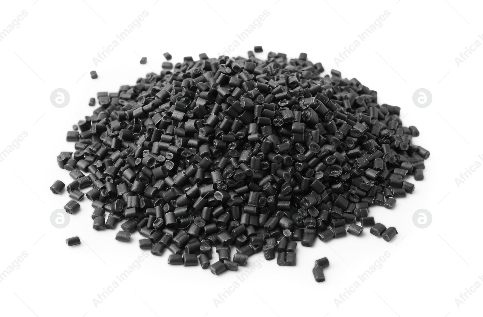 Photo of Pile of black plastic granules isolated on white