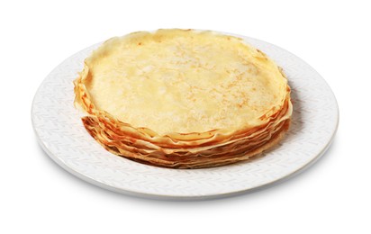 Stack of delicious crepes isolated on white