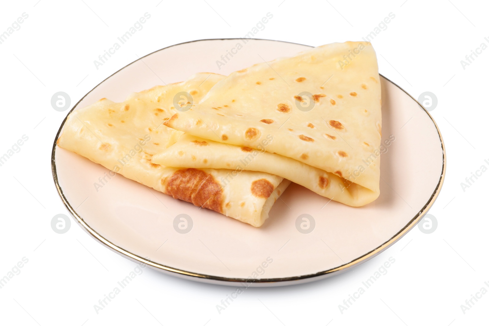 Photo of Delicious fresh folded crepes isolated on white