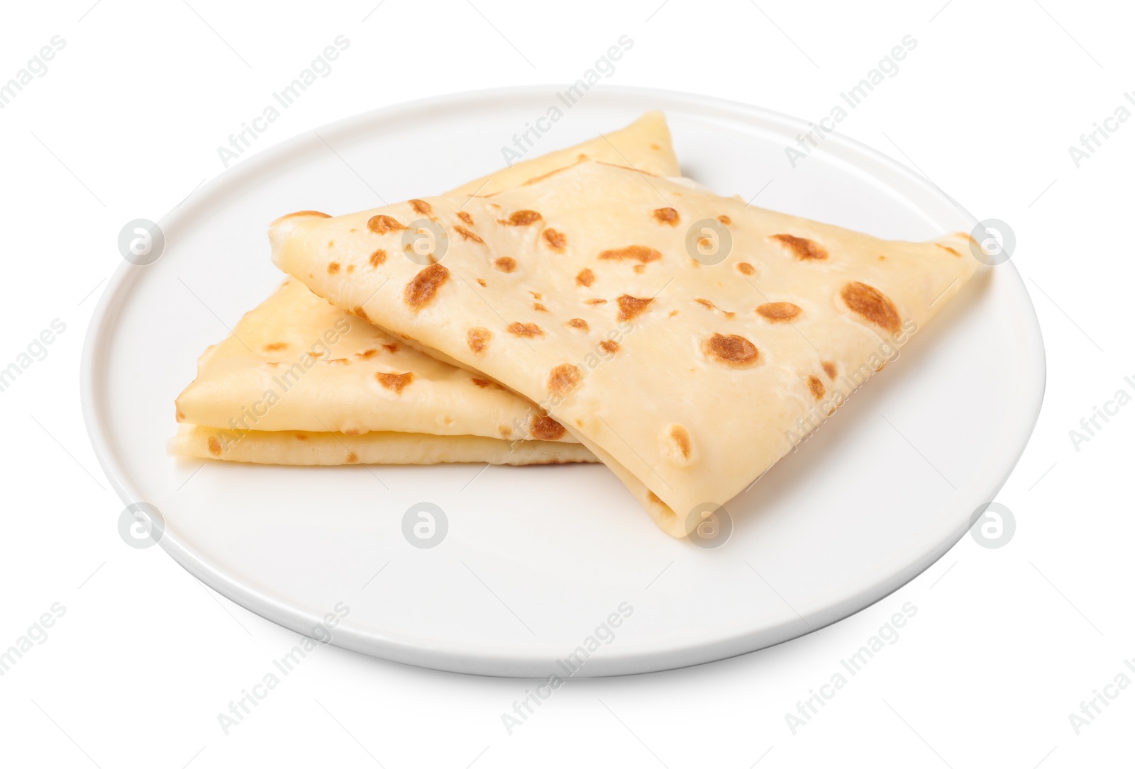 Photo of Delicious fresh folded crepes isolated on white