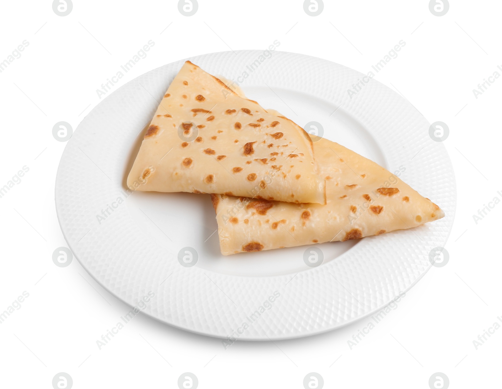 Photo of Delicious fresh folded crepes isolated on white