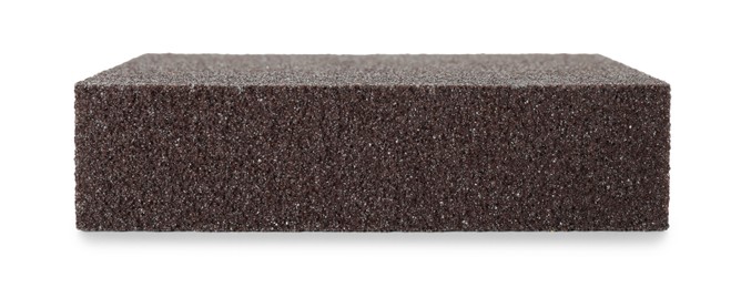 Photo of One brown sponge isolated on white. Cleaning supply