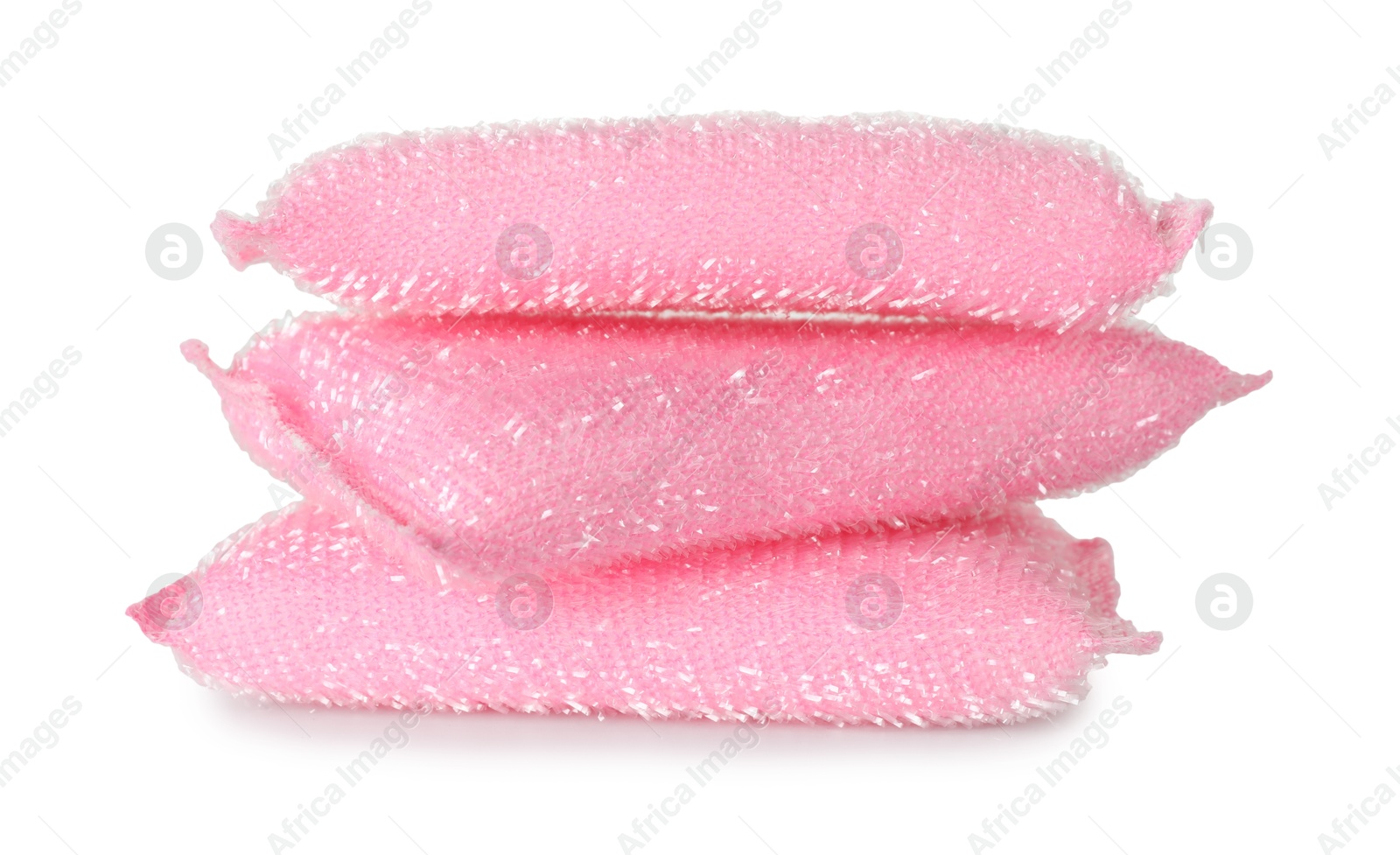 Photo of Lurex sponges isolated on white. Cleaning supply