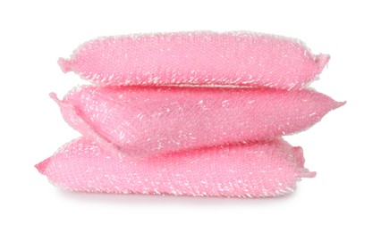 Photo of Lurex sponges isolated on white. Cleaning supply