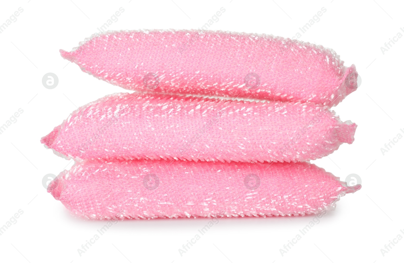 Photo of Lurex sponges isolated on white. Cleaning supply