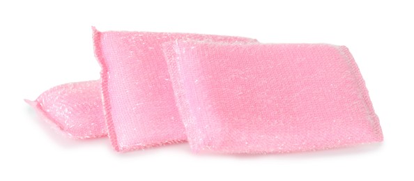 Photo of Lurex sponges isolated on white. Cleaning supply