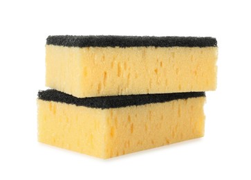 Photo of Stack of yellow sponges isolated on white