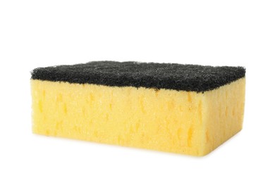 Photo of One yellow sponge isolated on white. Cleaning supply