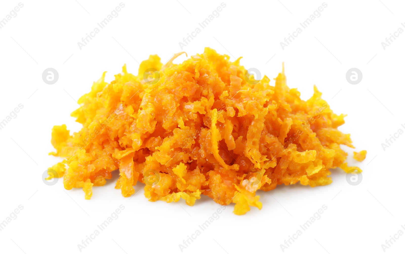 Photo of Fresh orange zest shavings isolated on white