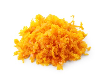 Photo of Fresh orange zest shavings isolated on white