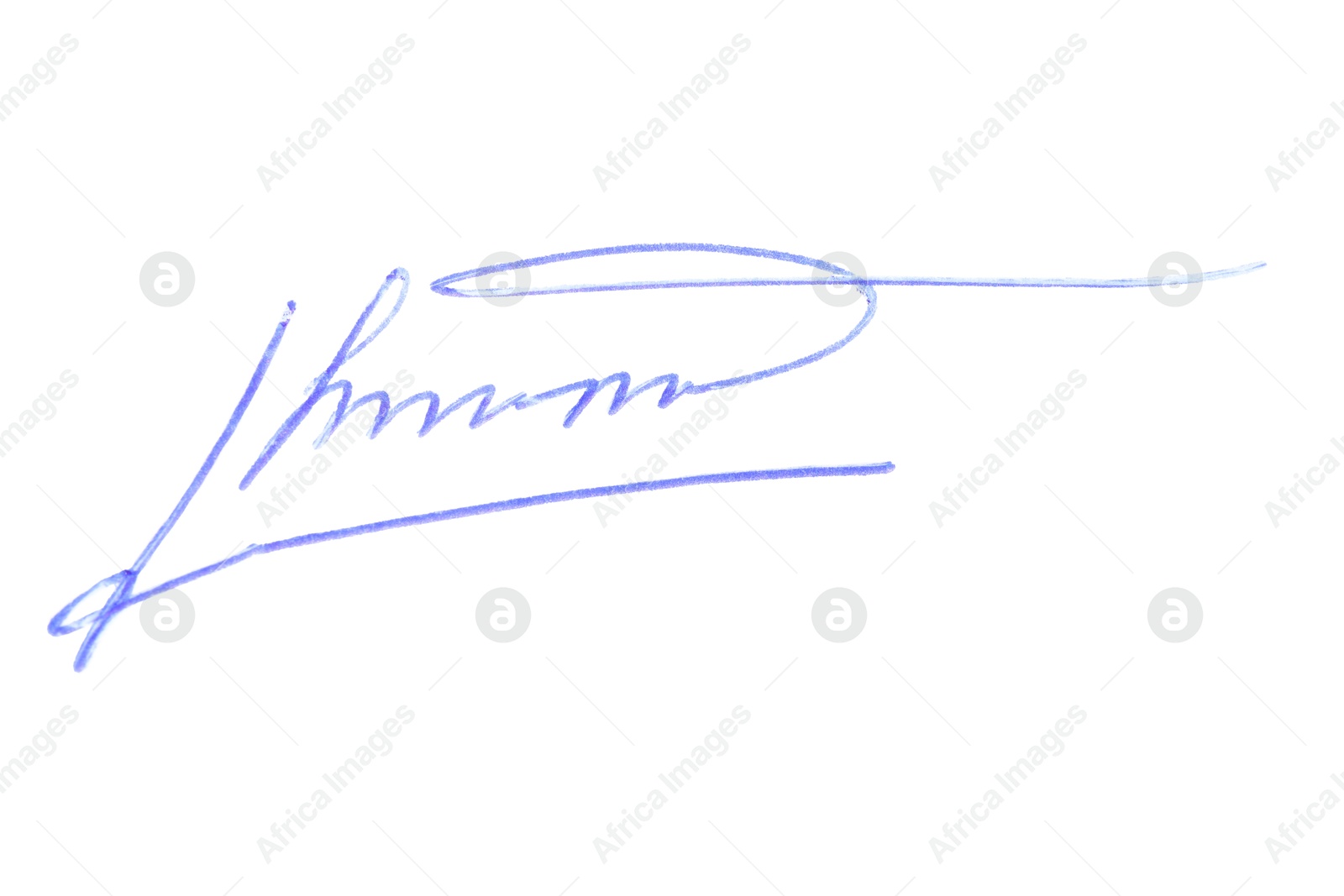 Photo of Beautiful signature made with pen isolated on white, top view