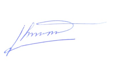 Beautiful signature made with pen isolated on white, top view