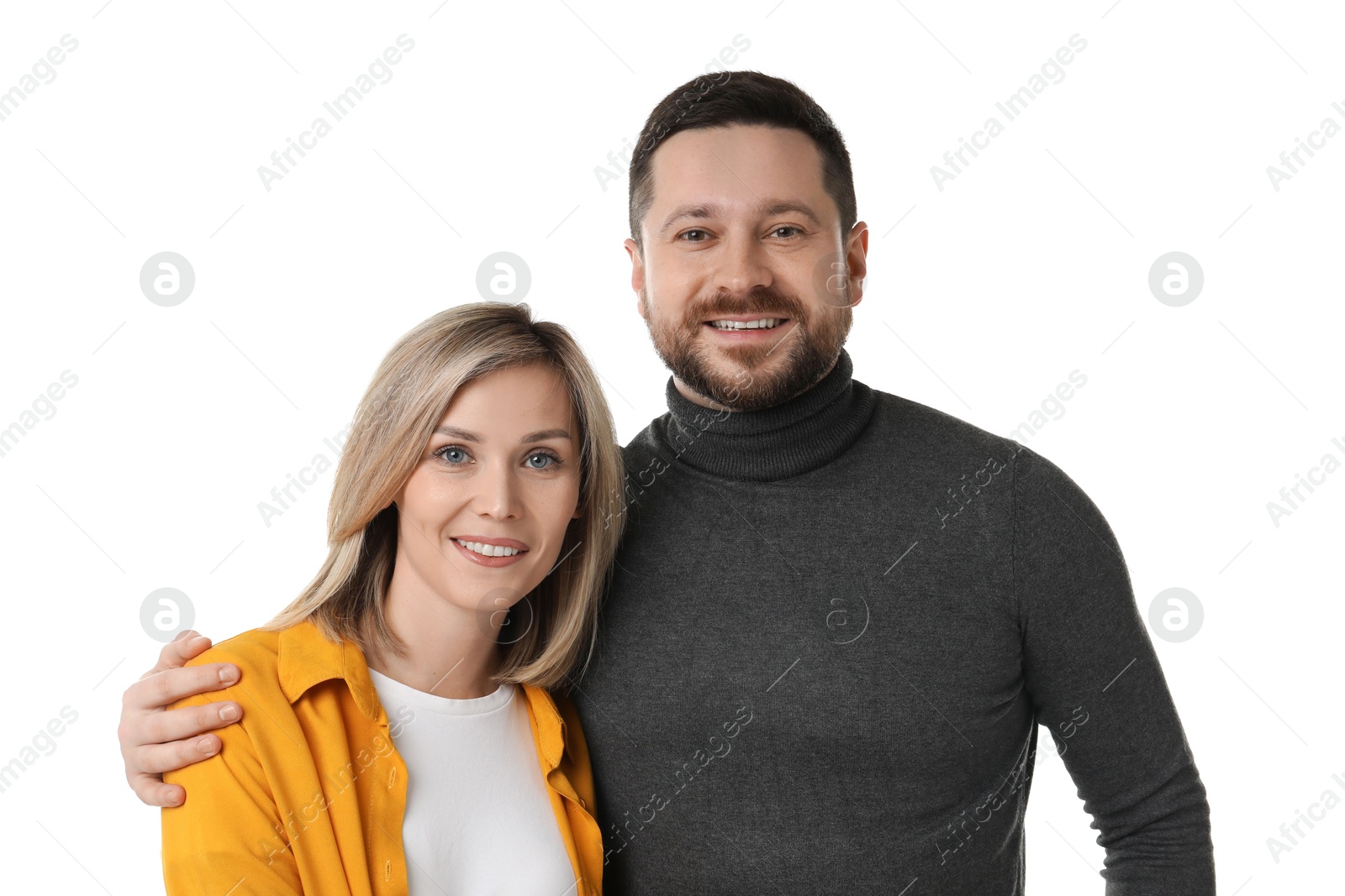 Photo of Portrait of happy couple on white background