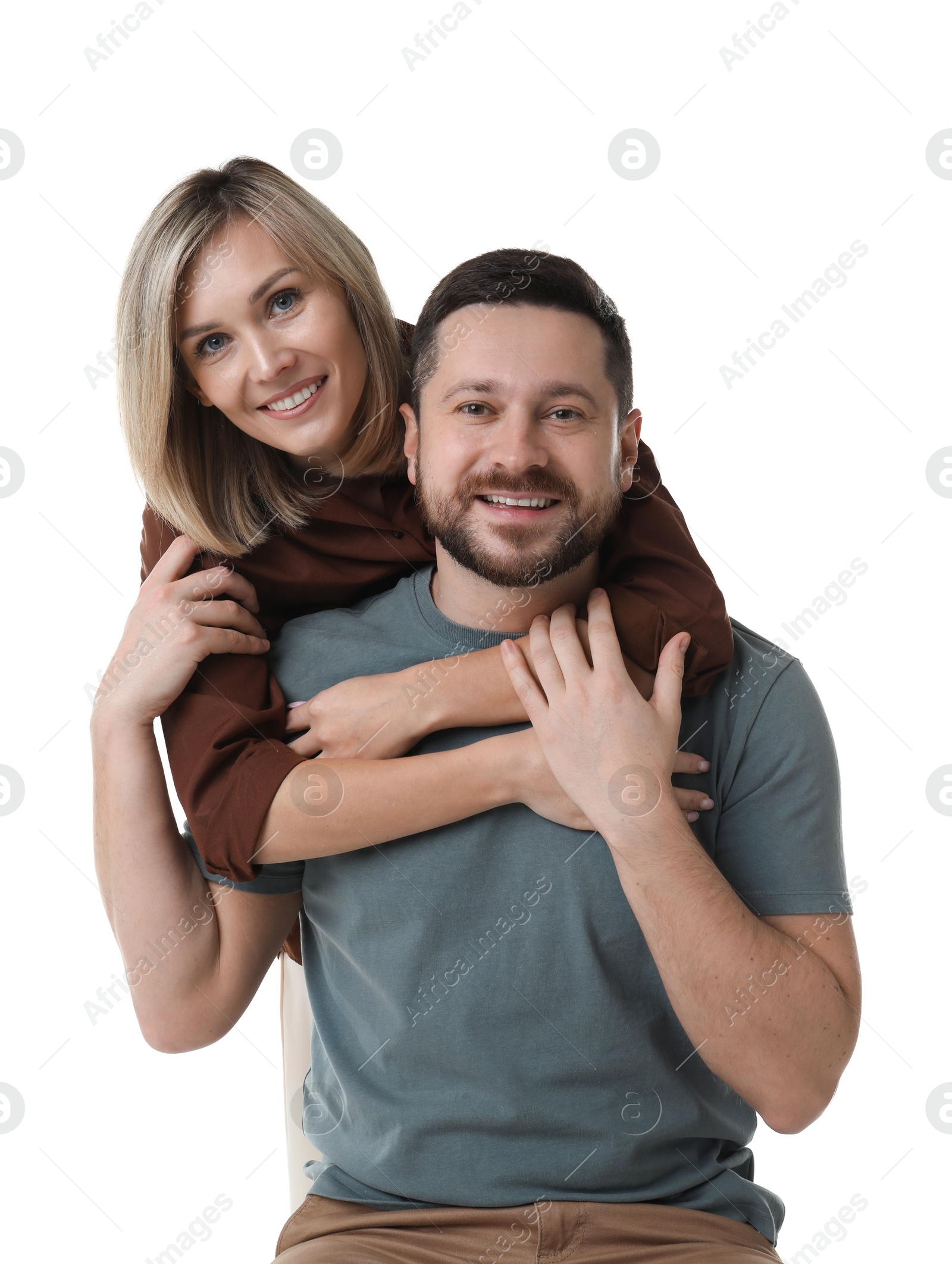 Photo of Portrait of happy couple on white background