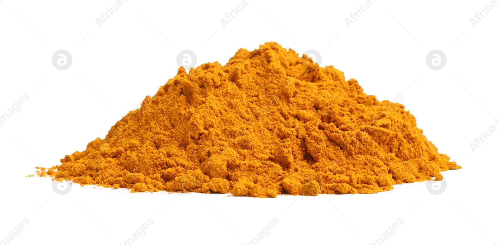 Photo of Heap of turmeric powder isolated on white